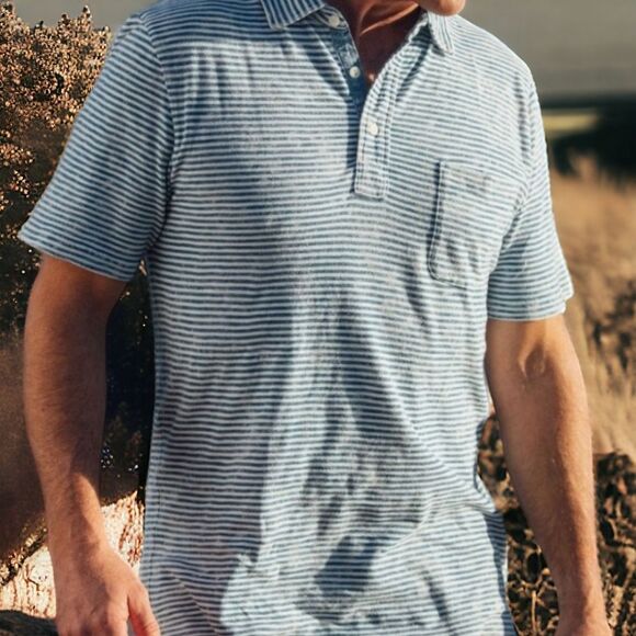Faherty Sunwashed Short Sleeve Indigo Polo - Picture 1 of 7